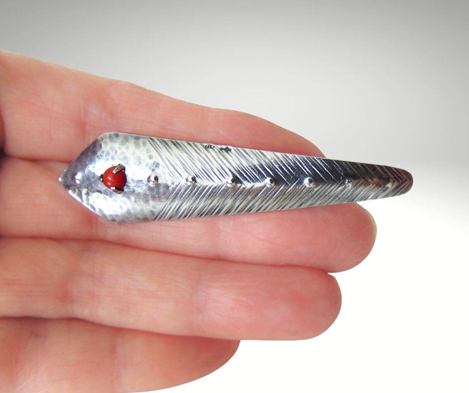 B. VAN TIGGELEN zilver koraal Amsterdamse School broche!, 4 tot 7 cm, Verzenden, Zo goed als nieuw, X