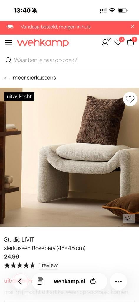 Studio LIVIT sierkussen Rosebery (45x45 cm) donkerbruine, Huis en Inrichting, Woonaccessoires | Kussens, Ophalen of Verzenden