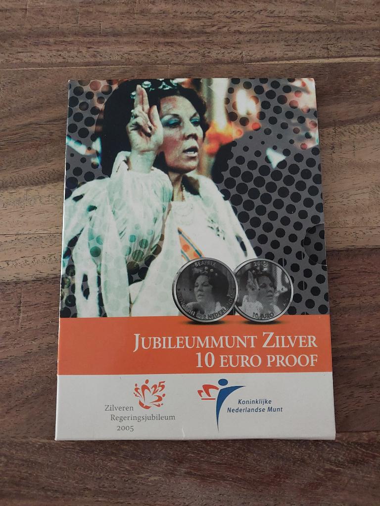 Jubileummunt zilver 10 euro Proof, Postzegels en Munten, Munten | Nederland, Verzenden, Koningin Beatrix, Zilver, Euro's