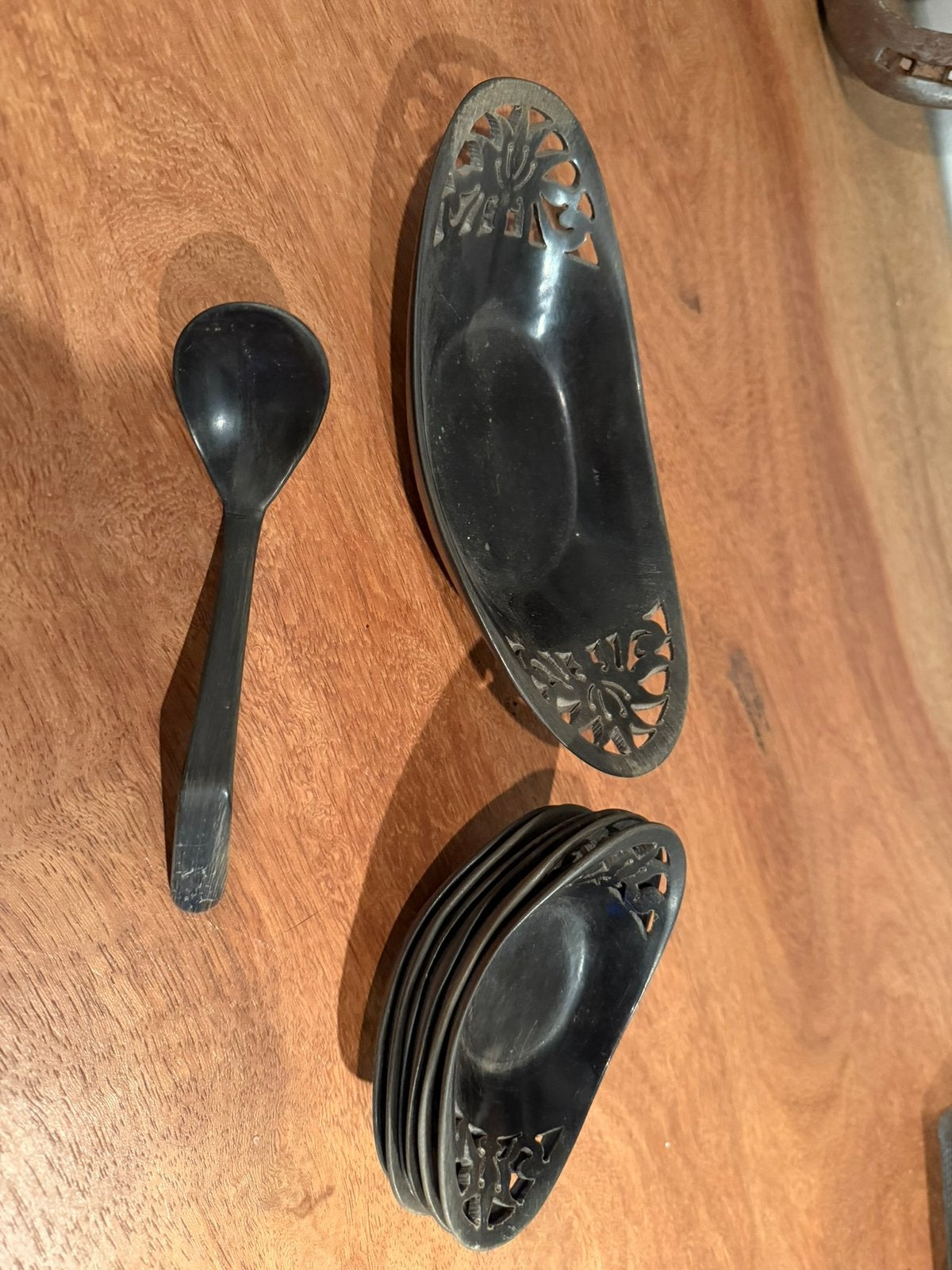 Set van 6 Indonesische houten schaaltjes en lepels, Ophalen of Verzenden