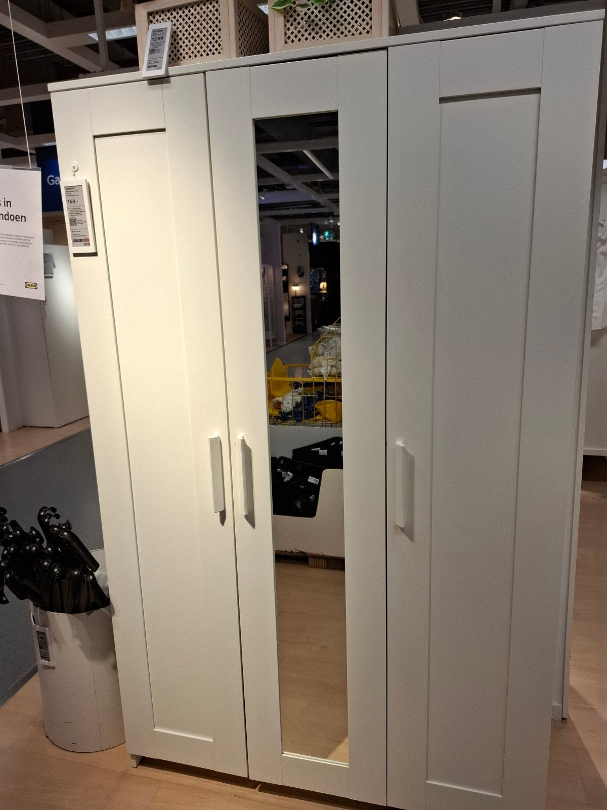 Witte kledingkast met spiegeldeur en hangruimte, Ophalen, Met deur(en), 200 cm of meer, Zo goed als nieuw