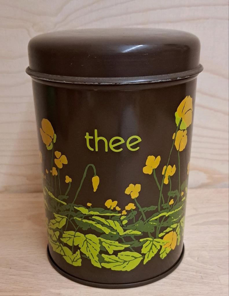 Brabantia - theeblik met boterbloemen, Verzamelen, Blikken, Ophalen of Verzenden, Gebruikt, Thee, Overige merken