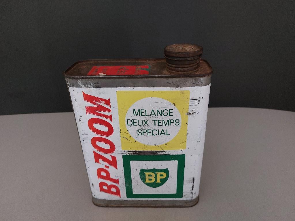 Vintage BP-ZOOM Mengsmering Benzine blik, Ophalen of Verzenden, Gebruikt, Gebruiksvoorwerp