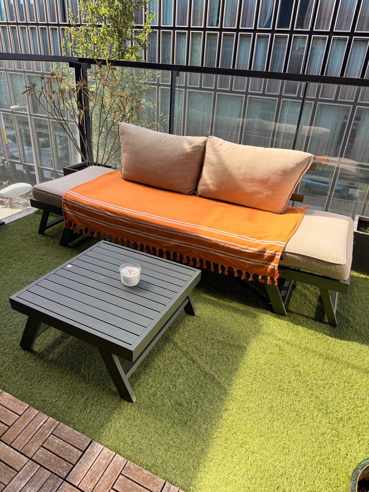 Lanterfant buitenbank/daybed met salontafel, Tuin en Terras, Ophalen, Gebruikt, 3 zitplaatsen, Aluminium