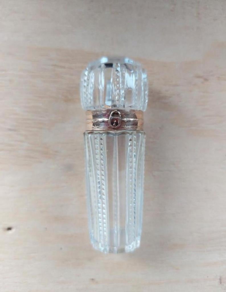 Kristallen parfum fles met gouden decoratie – Antiek object, Ophalen of Verzenden
