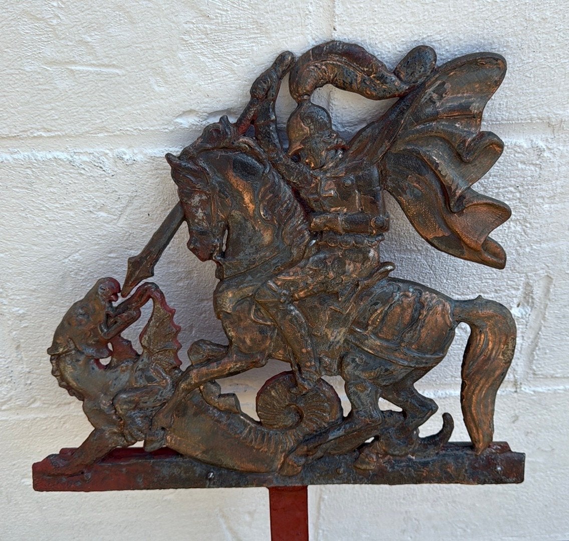 Gietijzeren ornament St Joris en de draak, Weerbestendig, Ophalen of Verzenden, Wanddecoratie, 20 - 50 cm