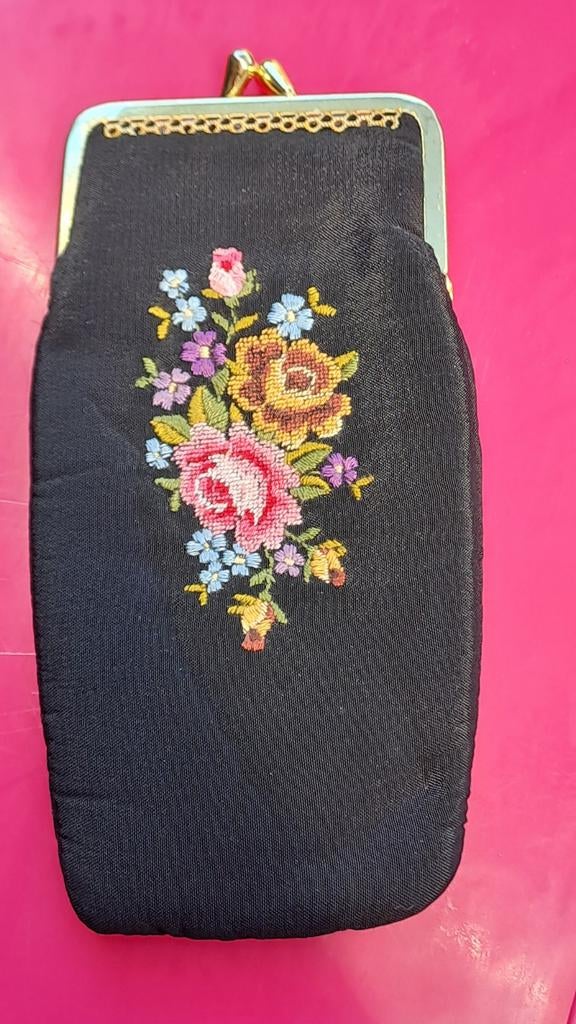 Vintage brillenetui met bloemenborduursel, Onbekend, Ophalen of Verzenden, Zo goed als nieuw, Onbekend
