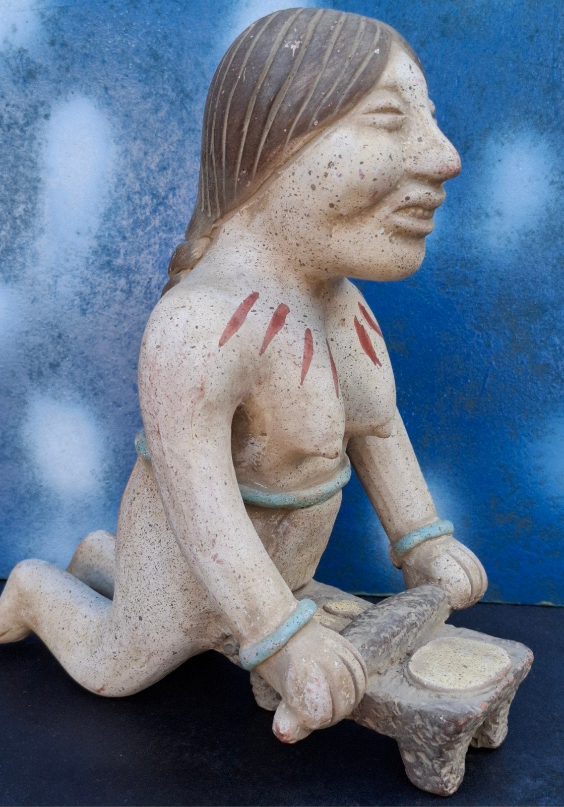 Mexico/Azteken. Vintage Terra-cotta kleifiguur. 21/25 cm., Ophalen, Natuurlijk materiaal, Handgemaakt, Meerkleurig