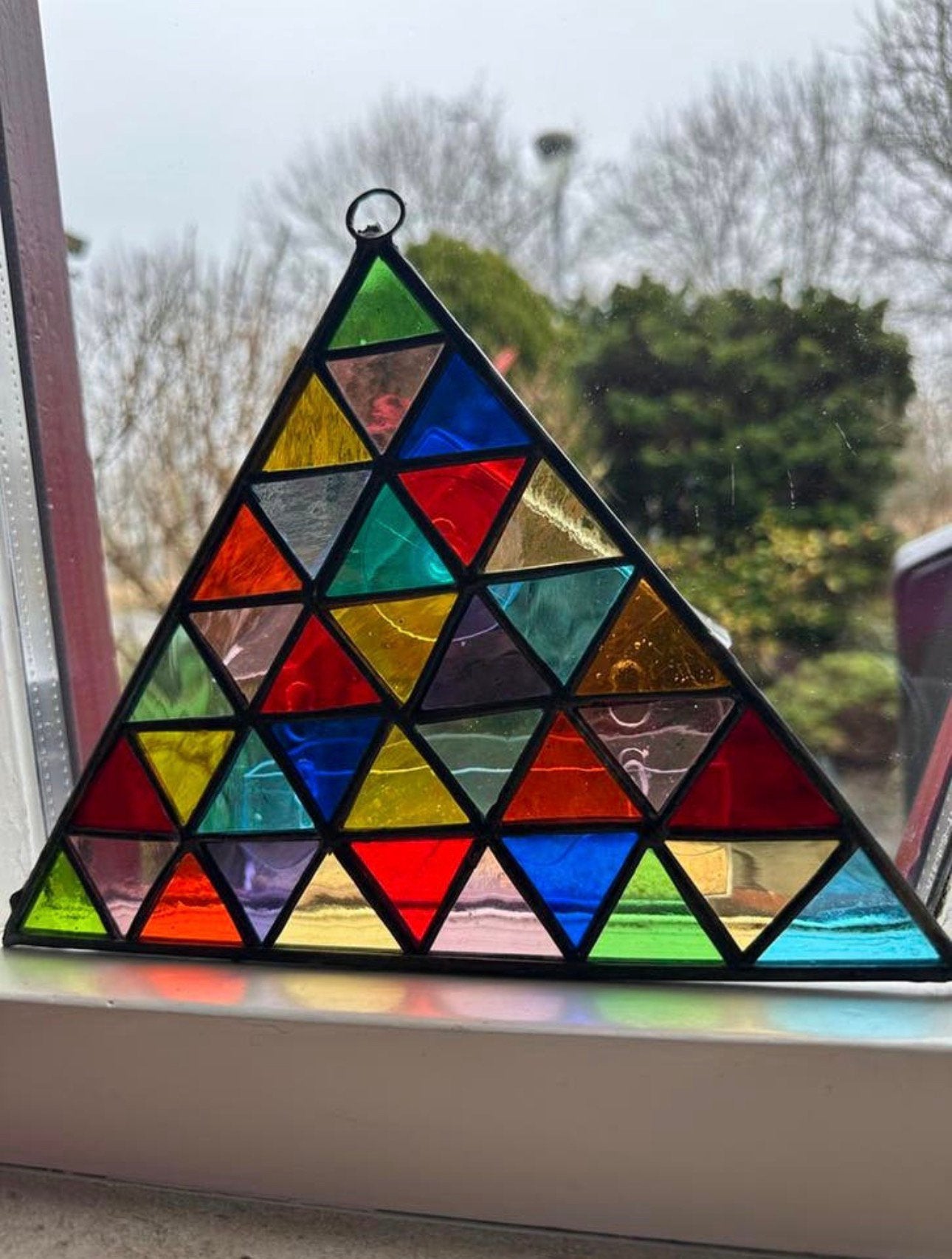 Kleurrijk Glas-in-lood Driehoek Decoratie, Ophalen of Verzenden