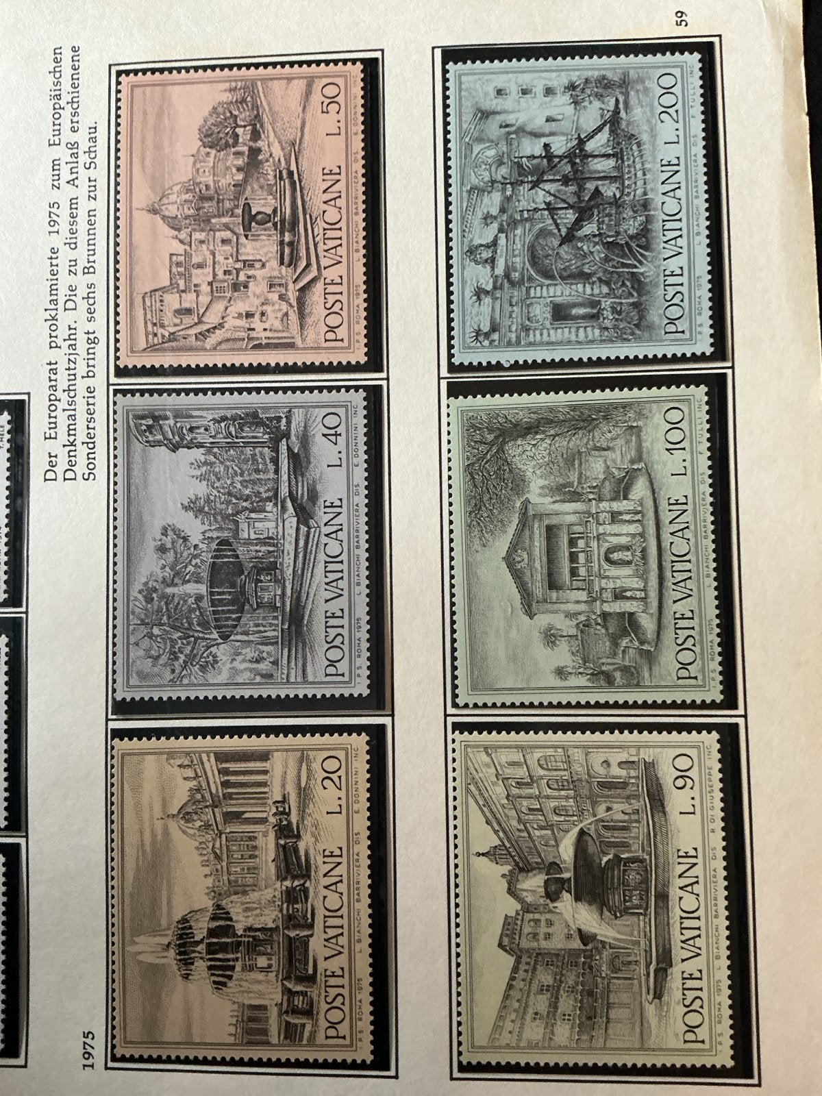63. Postzegels Vaticaanstad 1974-1975 - Europese Monumenten, Verzenden, Italië, Postfris