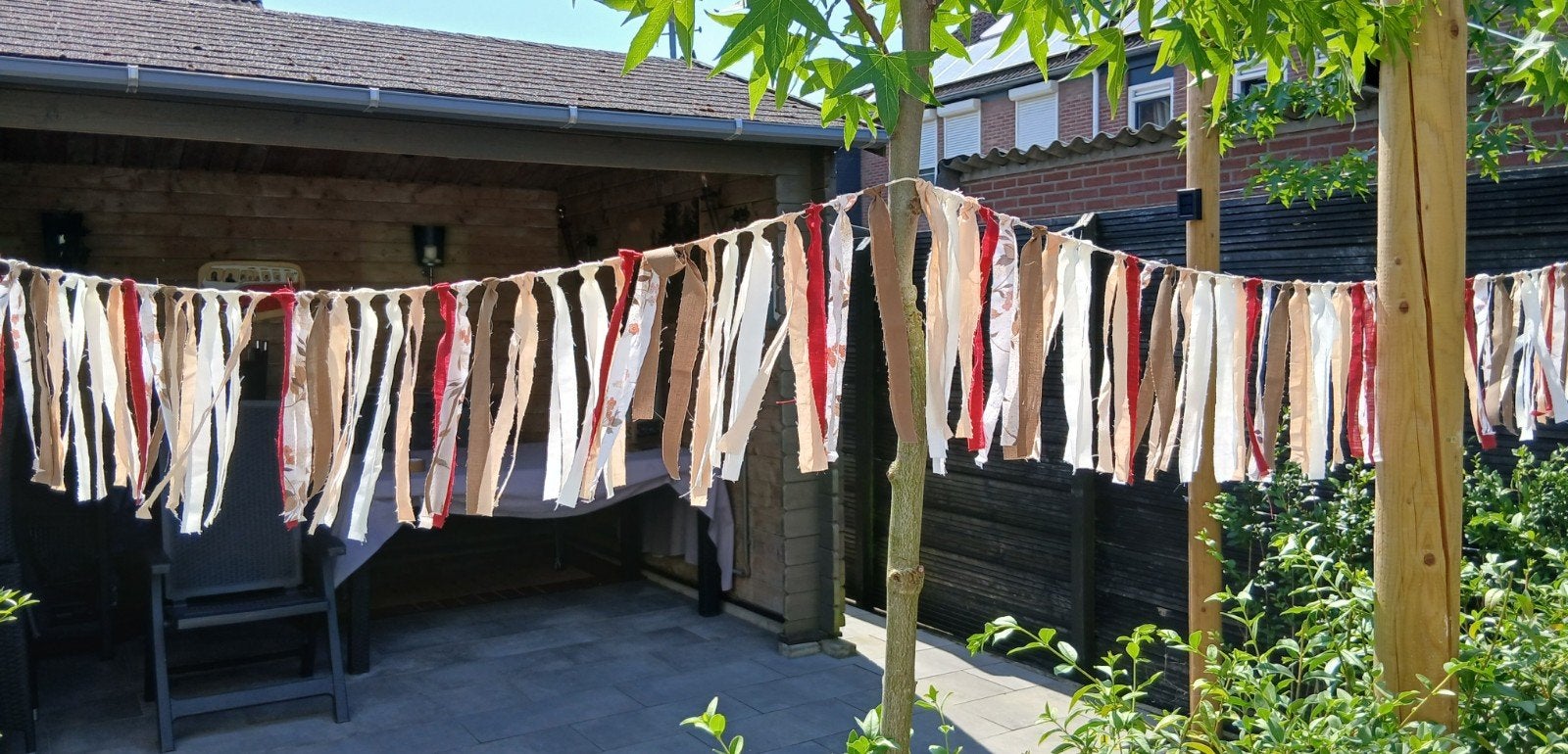 Mooie stoffen Ibiza slinger | 3 meter | crème/bordeaux/taupe, Ophalen of Verzenden, Nieuw, Versiering, Verjaardag