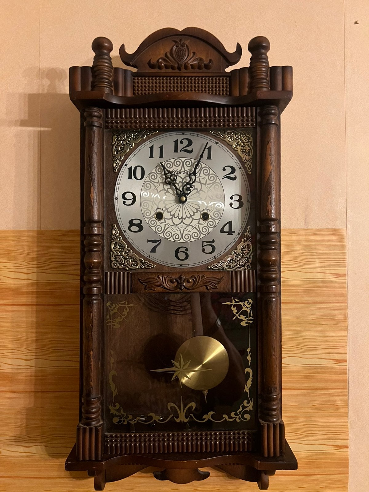 Antiek / Vintage Houten Regulateur Wandklok., Ophalen of Verzenden