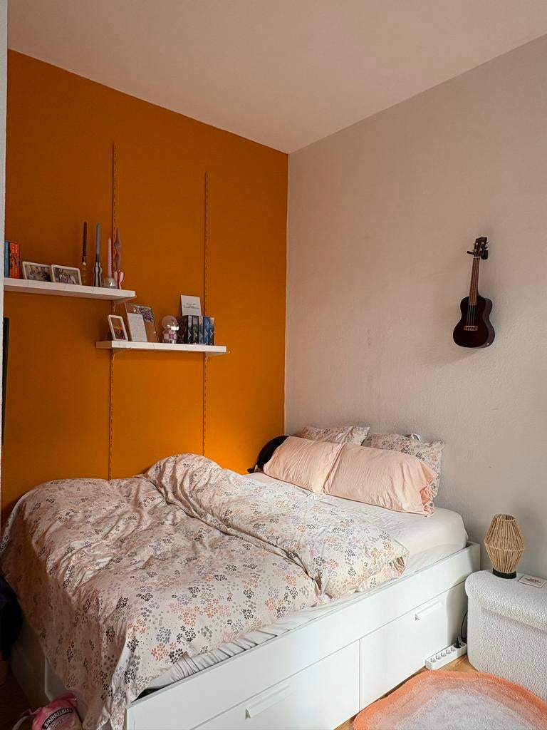 IKEA Brimnes bed wit 160x200 cm, incl. lattebodem en matras, Ophalen, Gebruikt, Wit, Tweepersoons