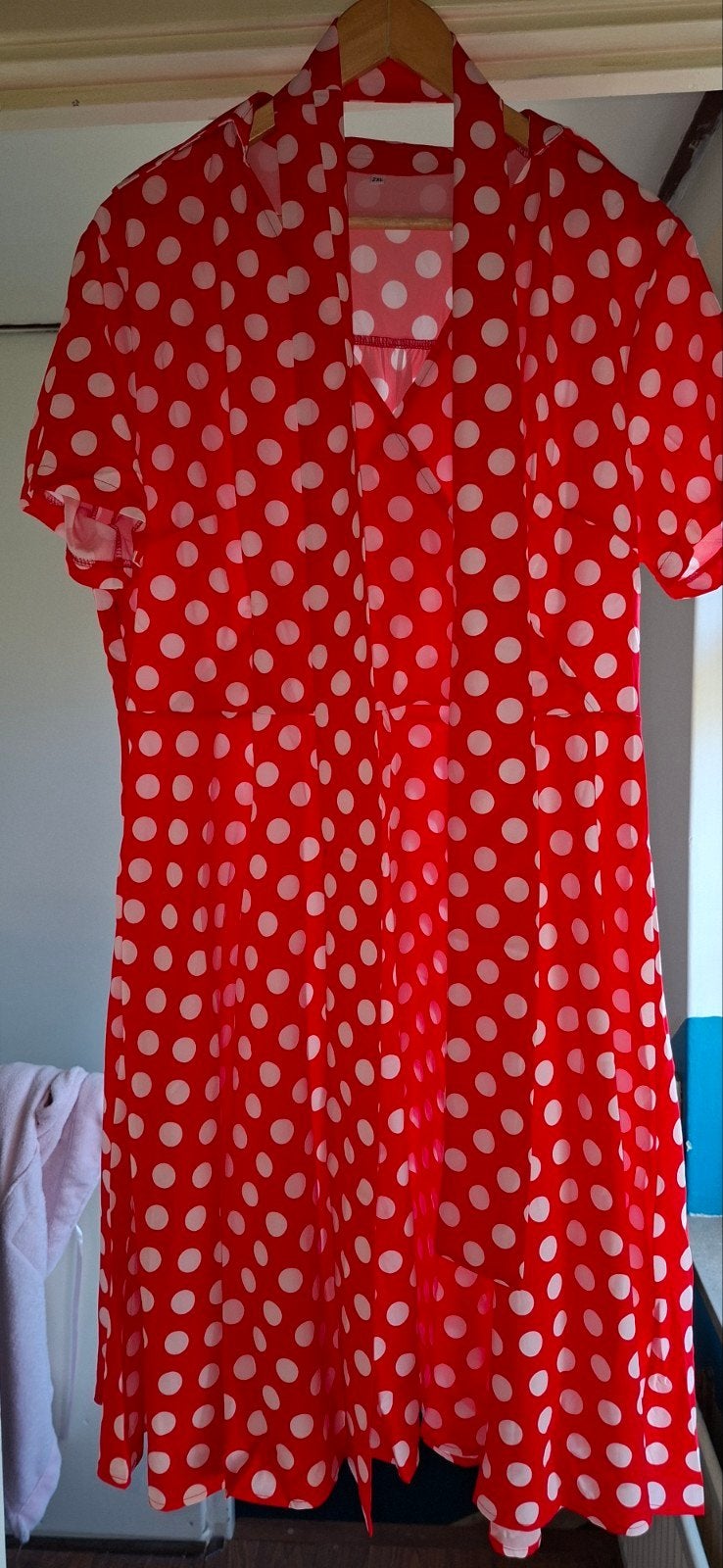 Rode jurk met witte stippen, Maat 38/40 (M), Ophalen of Verzenden, Boven de knie, Rood