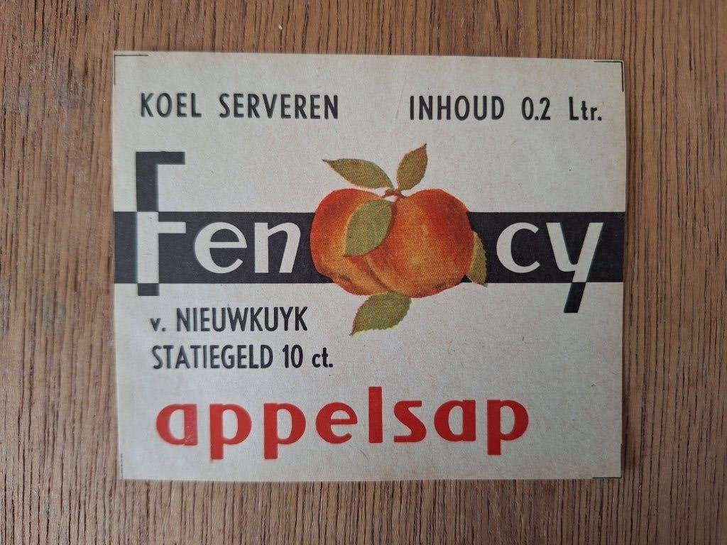 Fency etiket Appelsap, Ophalen of Verzenden