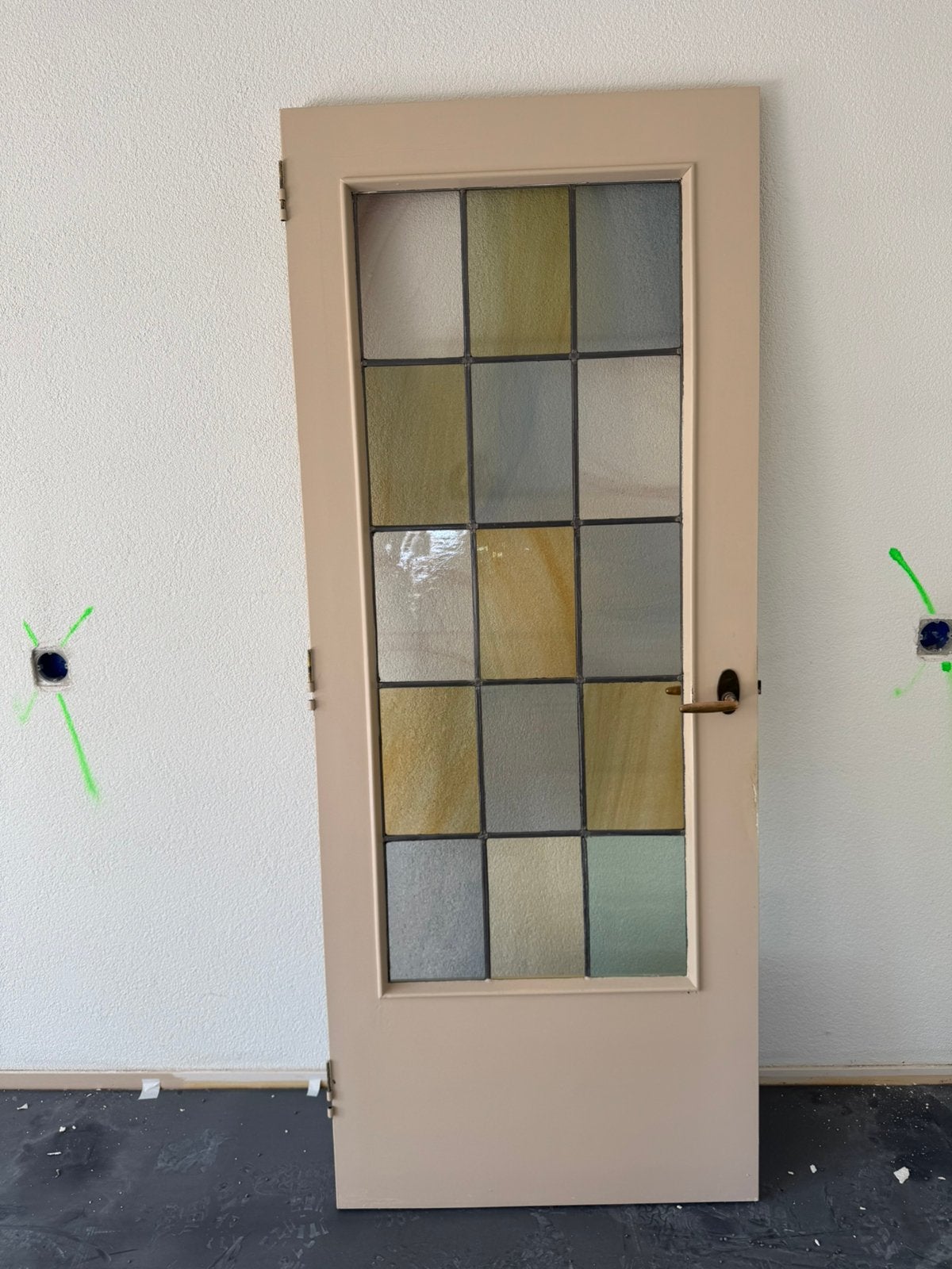 Deur met glas in lood raam, Doe-het-zelf en Verbouw, Deuren en Horren, Ophalen, Gebruikt, 80 tot 100 cm, Binnendeur