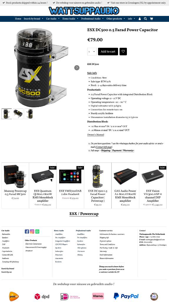 ESX DC500 0.5 Farad Power Capacitor / Condensator, Auto diversen, Audio-design, Nieuw, Am Breilingsweg 3, 76709 Kronau, Duitsland