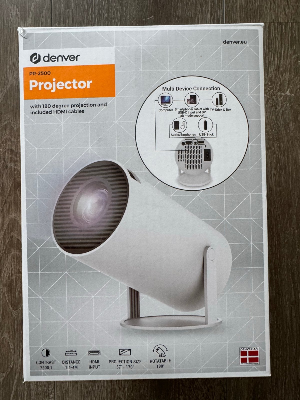 Denver PR-2500 Projector met 180 graden projectie, Ophalen of Verzenden, Nieuw, Overige technologieën, Overige resoluties