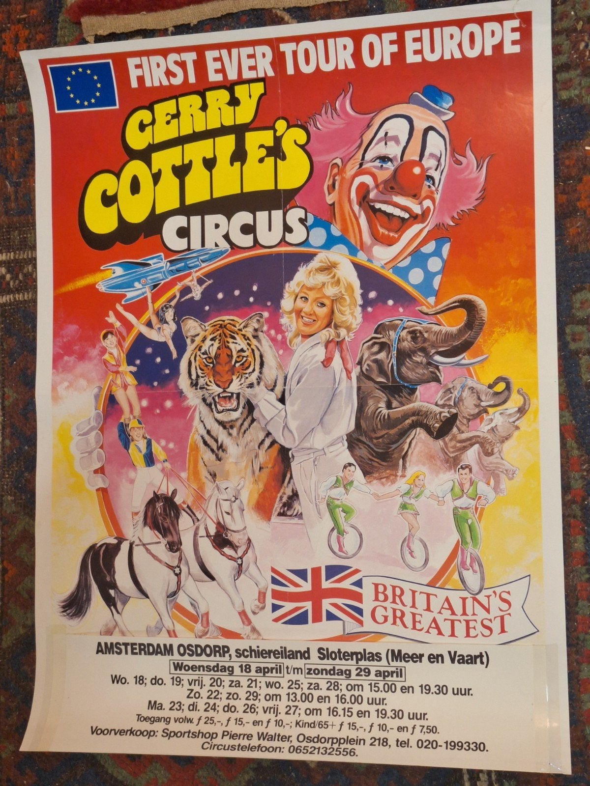 Vintage Circus Poster Gerry Cottle's Circus, Ophalen of Verzenden, A1 t/m A3, Overige onderwerpen, Rechthoekig Staand