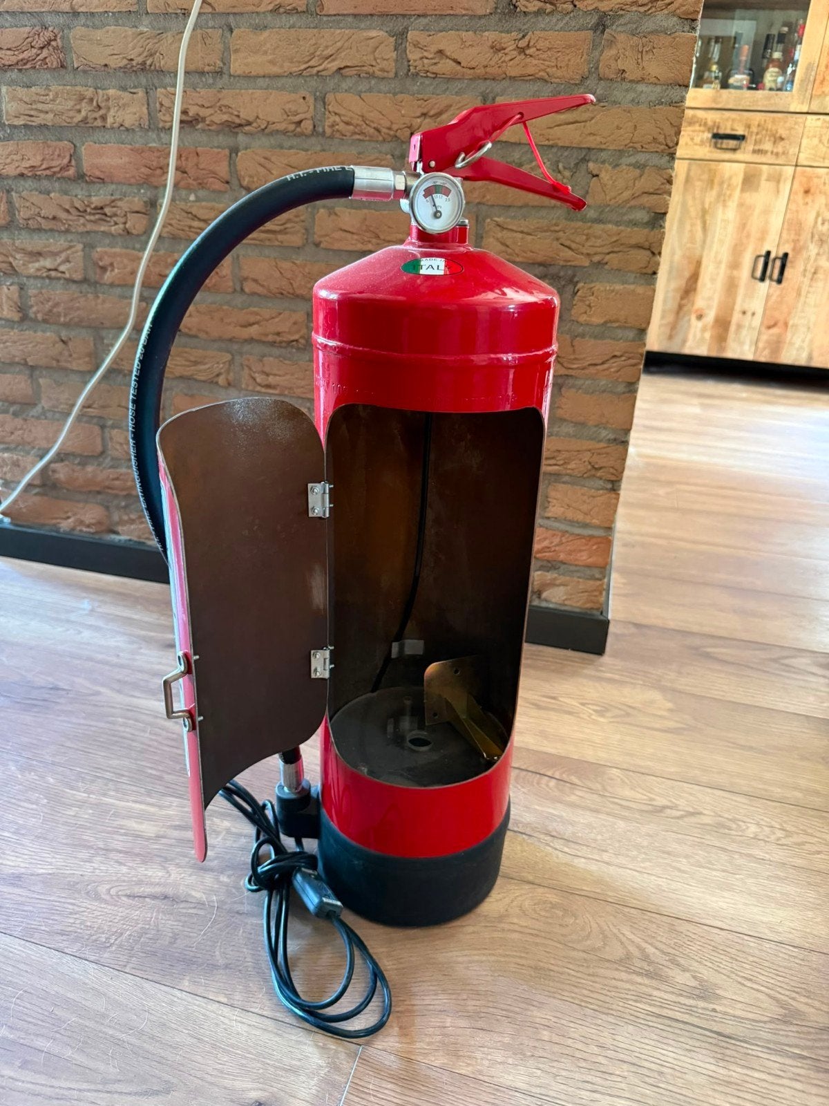 Unieke brandblusser lamp - Industriële stijl, Gebruikt, Ophalen of Verzenden, Metaal, Rood