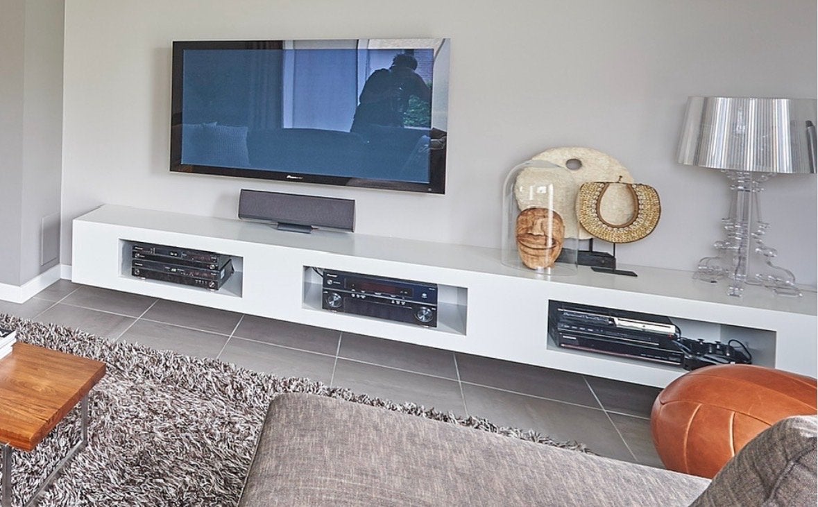 Tv meubel - modern - wit, Ophalen, 250 tot 300 cm, Zo goed als nieuw, Minder dan 100 cm