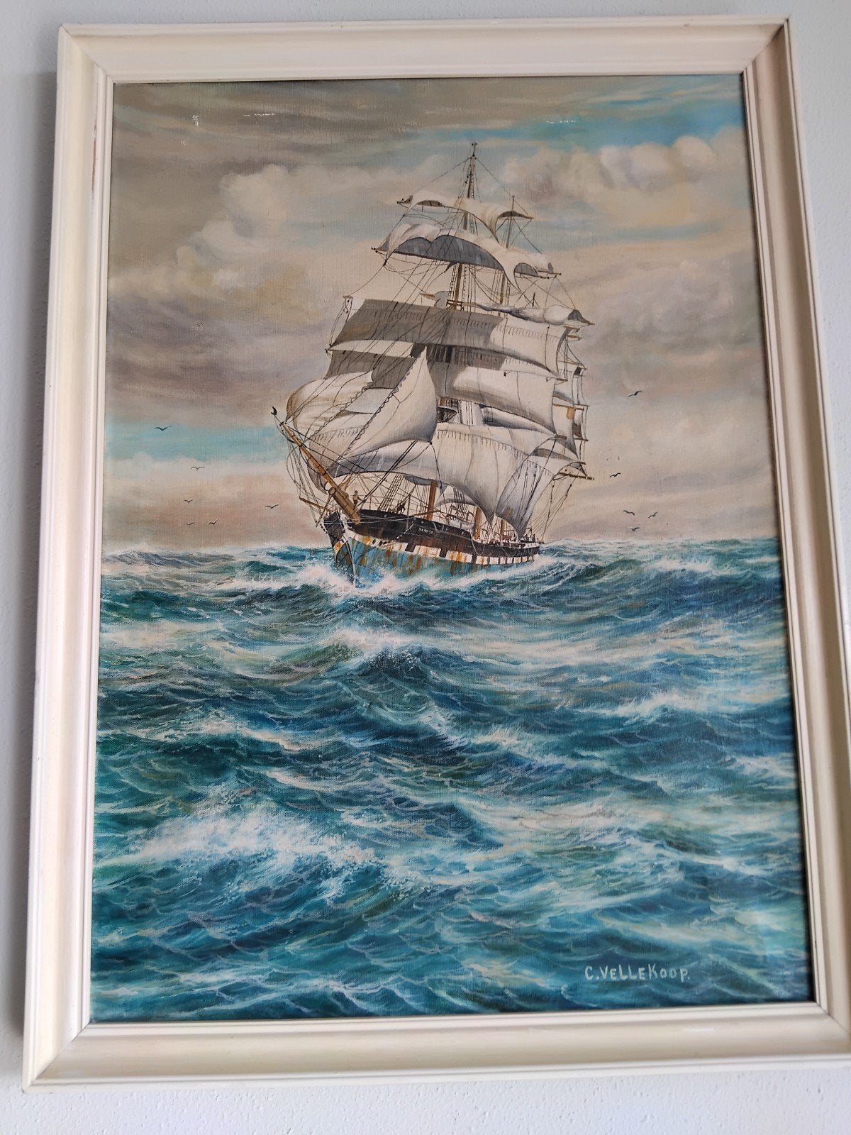Maritiem schilderij van C. Vellekoop - Zeilschip op zee, Ophalen