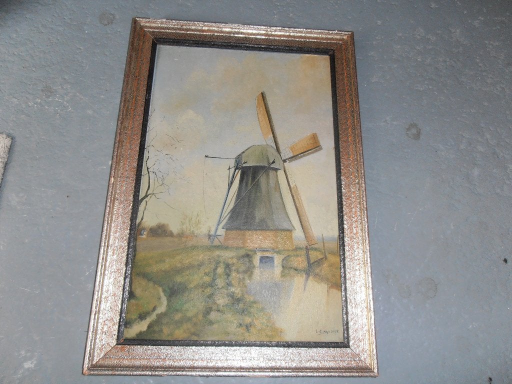 Schilderij Hollandse molen - Dhr. Engelage, Overige ondergronden, Ophalen of Verzenden, Landschap, Klassiek