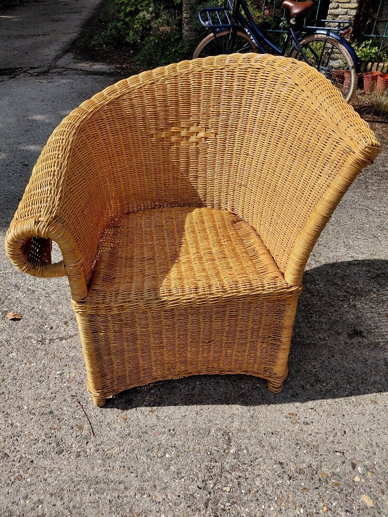 rieten stoel, Huis en Inrichting, Stoelen, Ophalen, Gebruikt, Bruin, Riet of Rotan
