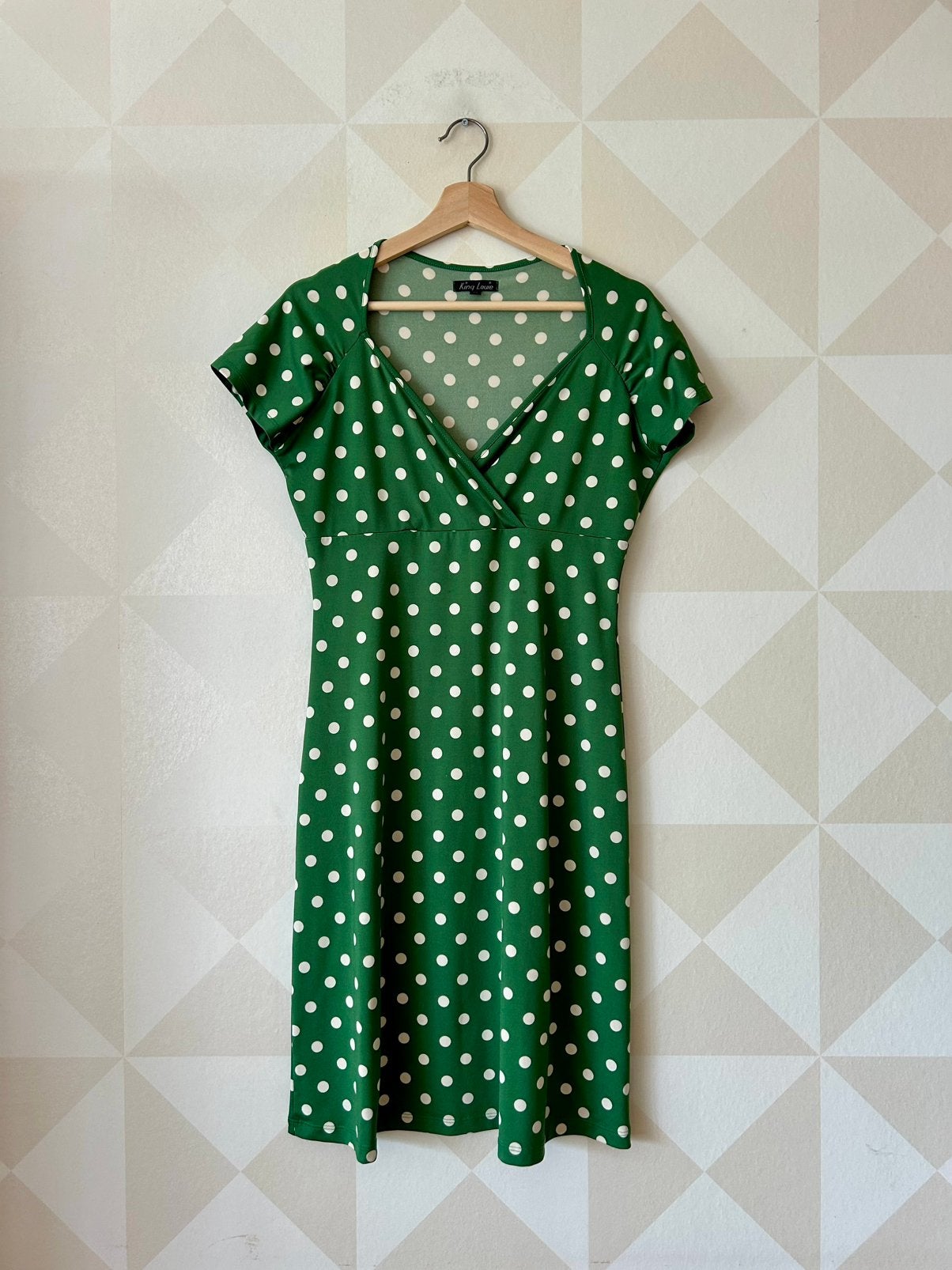 King Louie Gina Dress jurk groen wit stip M/38 zgan, Kleding | Dames, Maat 38/40 (M), Ophalen of Verzenden, Zo goed als nieuw