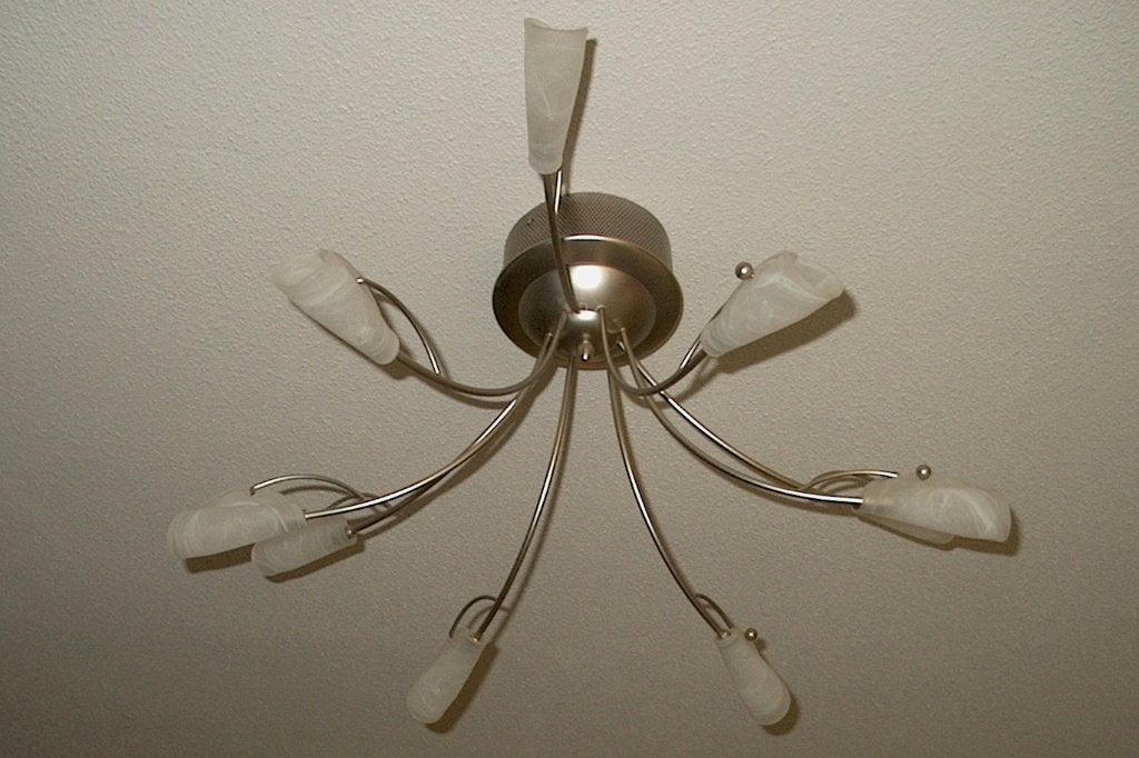 design plafond lamp metaal met glas, Ophalen, Zo goed als nieuw, Plafondlamp, Glas
