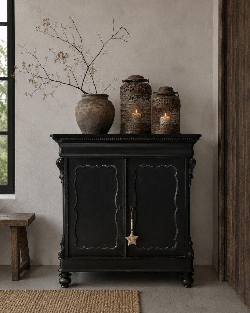 Offblack Biedermeier meidenkast, Ophalen, Gebruikt, Grenenhout, 25 tot 50 cm