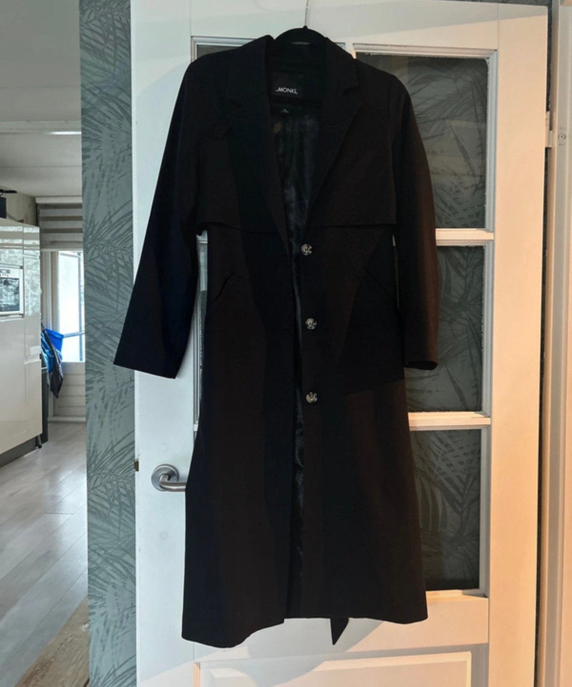 Zwarte trenchcoat Monki maat xs, Ophalen of Verzenden, Zo goed als nieuw, Maat 34 (XS) of kleiner, Zwart