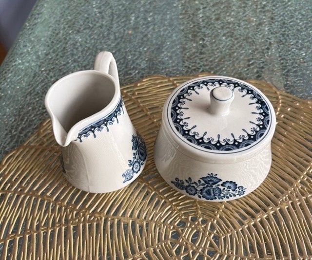 Vintage Delfts blauwe suikerpot en melkkan, Ophalen of Verzenden