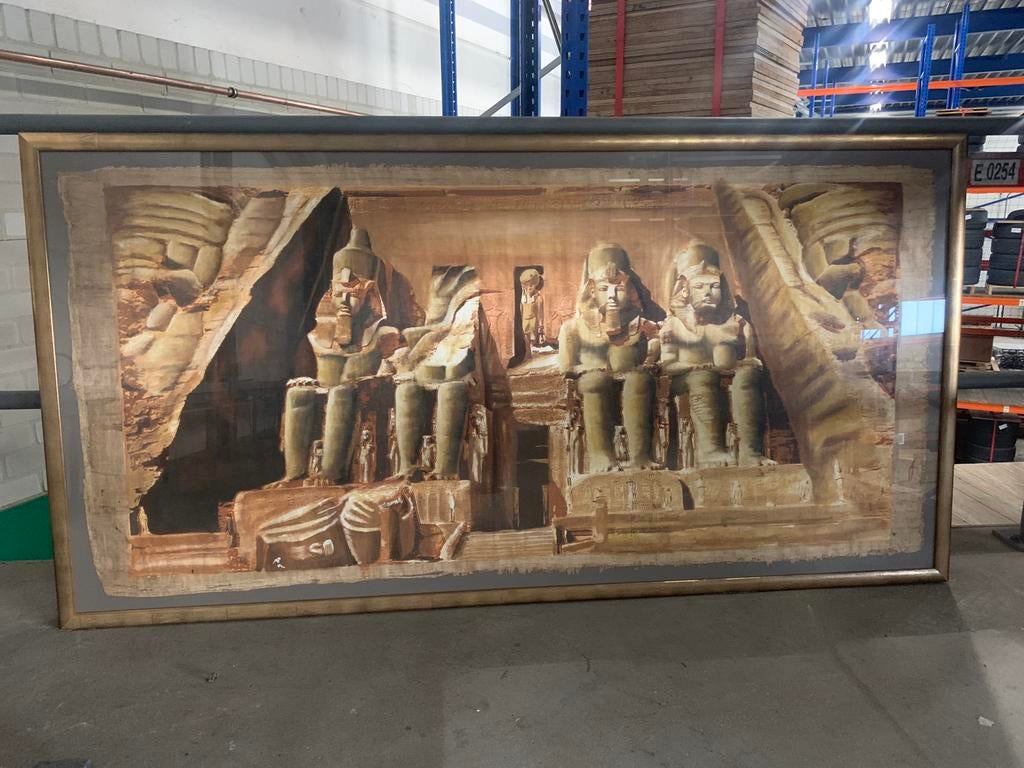Groot Egyptisch schilderij op boomschors in lijst, Antiek en Kunst, Ophalen