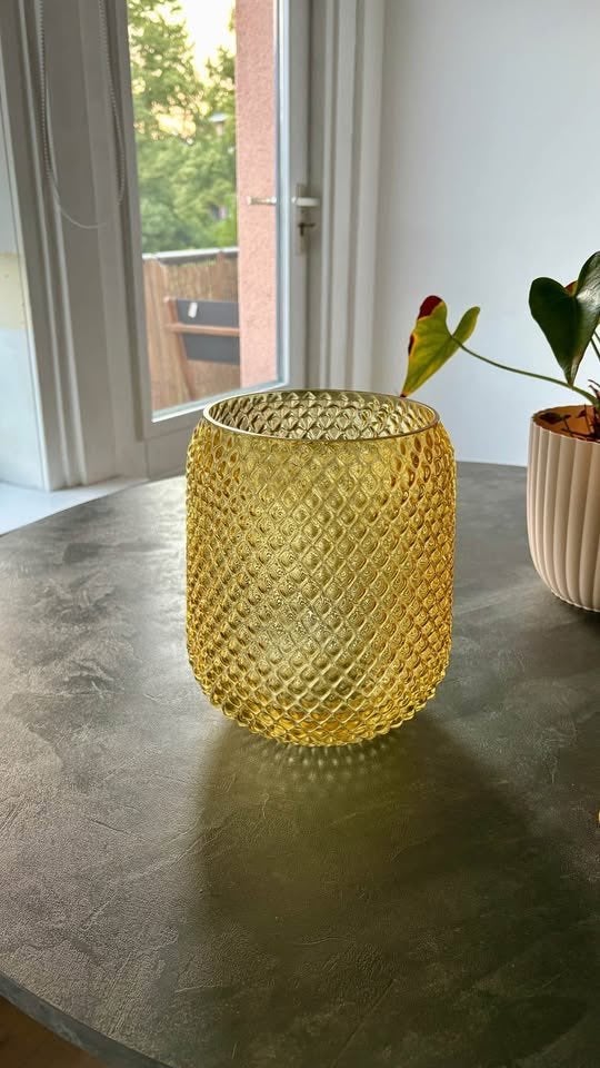 Yellow Textured Glass Vase – Modern Decorative Home Décor, Ophalen, Geel, Minder dan 50 cm, Glas