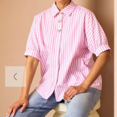 NORAH nieuwe blouse Pink/wit korte mouw collectie 2026 mt 42, Verzenden, Nieuw, Roze