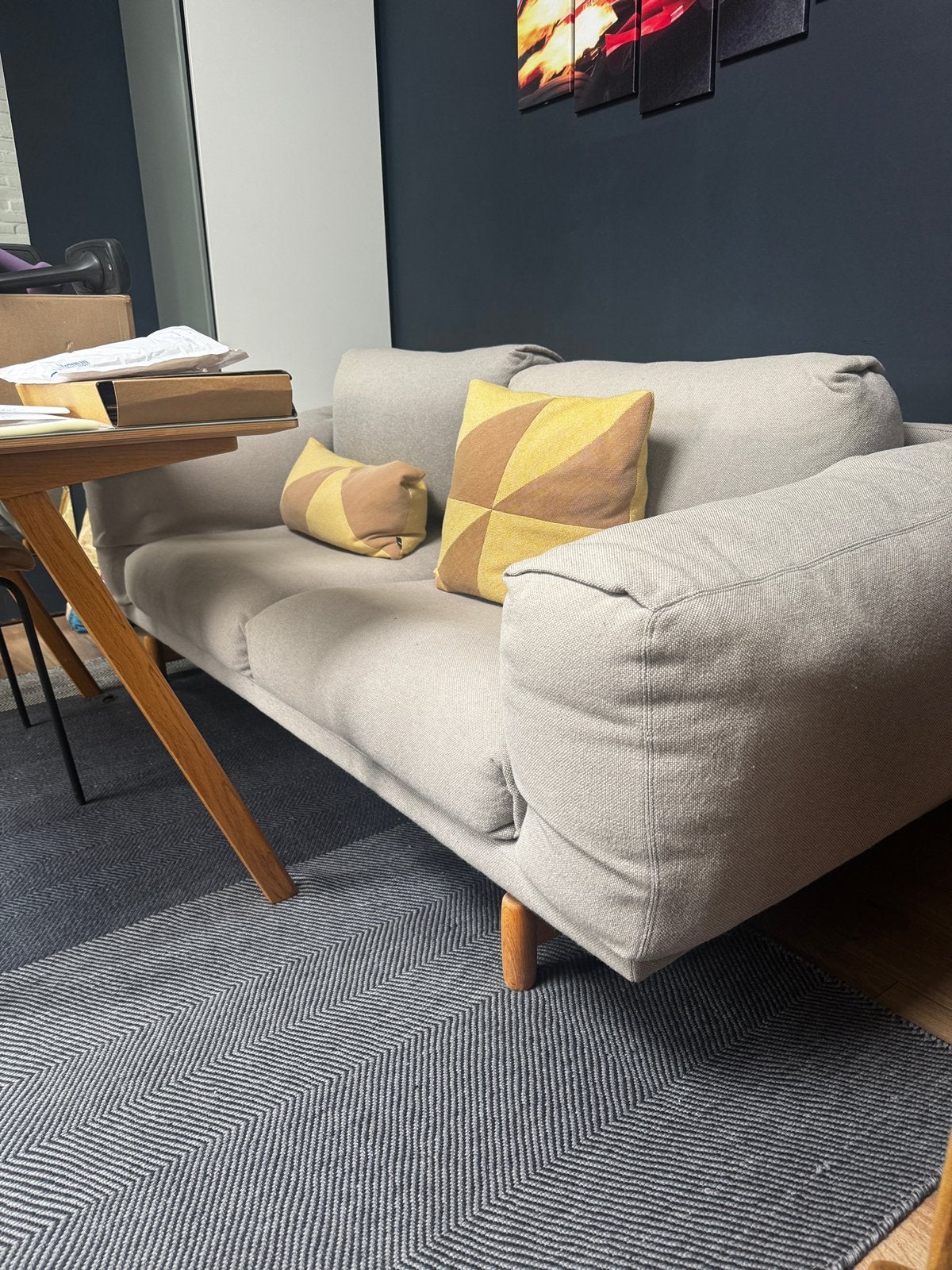 Muuto Rest sofa in Kvadrat Hallingdal incl 2 Hay kussens, Ophalen, Gebruikt, Driepersoons, Rechte bank