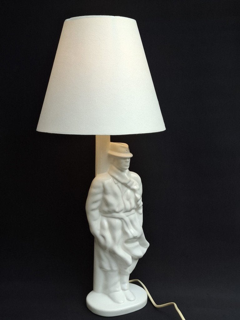 Prachtige Vintage Keramische 'Detective' Tafellamp 65 cm, Huis en Inrichting, Figuurlamp, Vintage, Keramiek, Wit