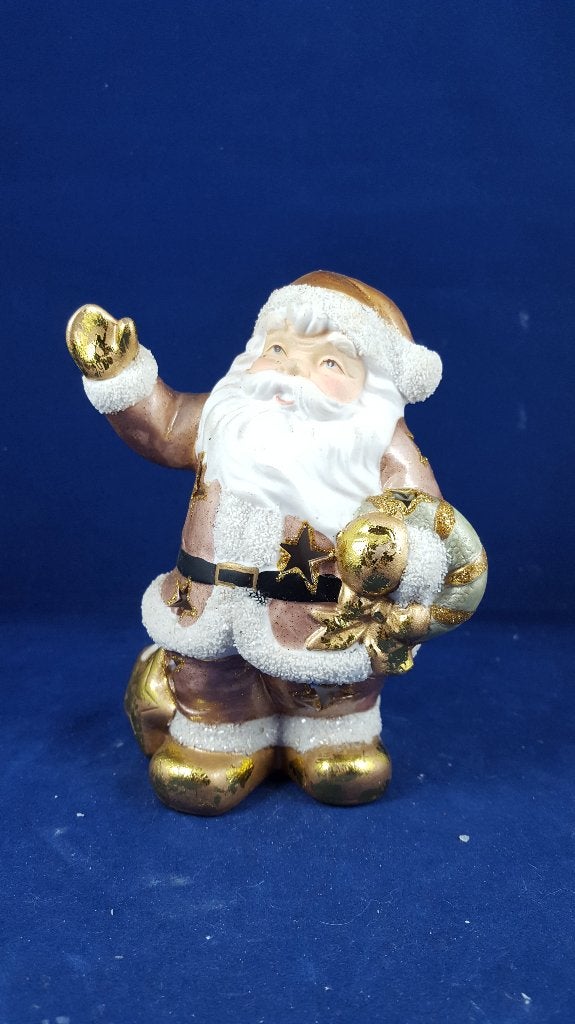 Vintage kerstdecoratie: kerstman waxinelichthouder goud. W3