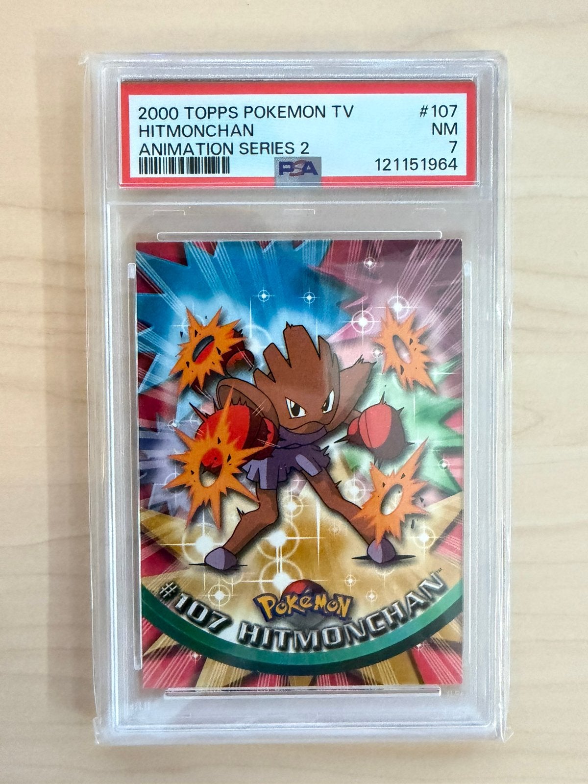 Pokémon Topps TV Animation Series 2 Hitmonchan #107 PSA 7, Ophalen of Verzenden, Zo goed als nieuw