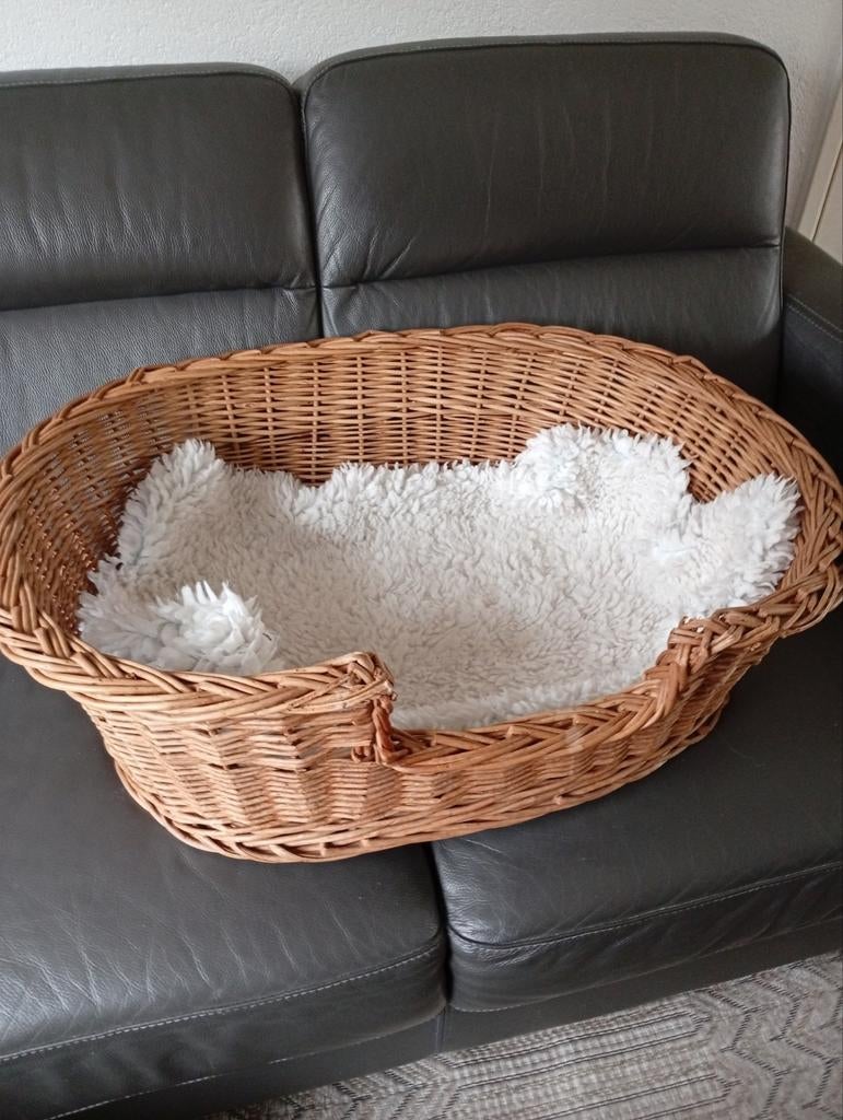 Zgan mooie rieten honden mand met vachtje, Ophalen, Zo goed als nieuw, Riet