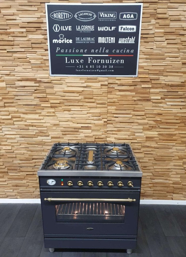 Boretti Fornuis 80cm antraciet + messing elektrische oven, Witgoed en Apparatuur, Niet ingevuld, 60 cm of meer, Niet ingevuld