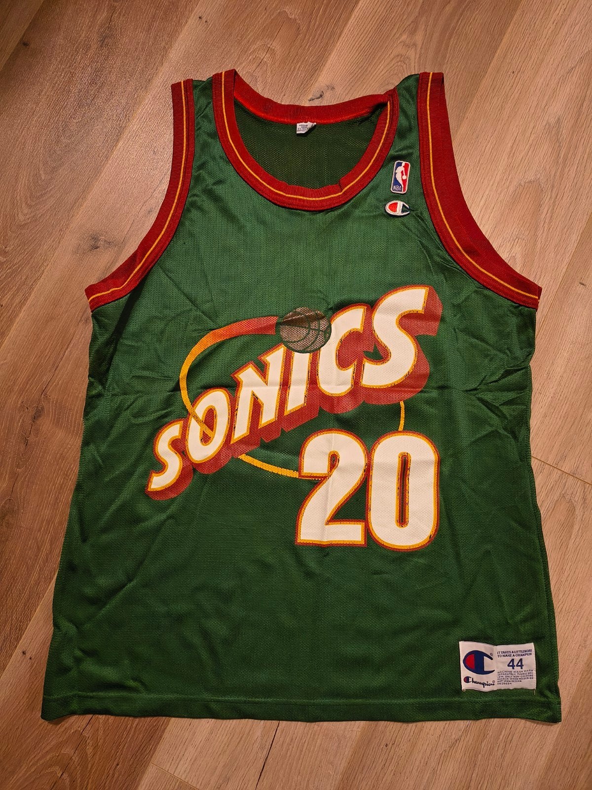 Vintage Champion NBA Seattle SuperSonics Payton #20 Jersey, Maat 52/54 (L), Champion, Ophalen of Verzenden, Gedragen