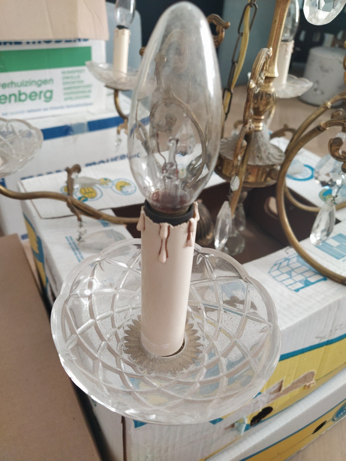 Oude kroonluchter, Huis en Inrichting, Lampen | Kroonluchters, Ophalen, Gebruikt, Metaal