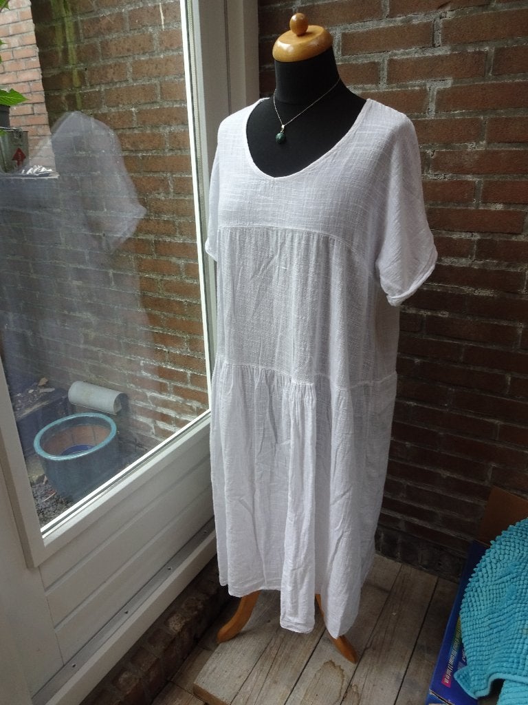Wit Katoen/Linnen New Collection jurk maat L, Kleding | Dames, Verzenden, Wit, Maat 42/44 (L), Gedragen