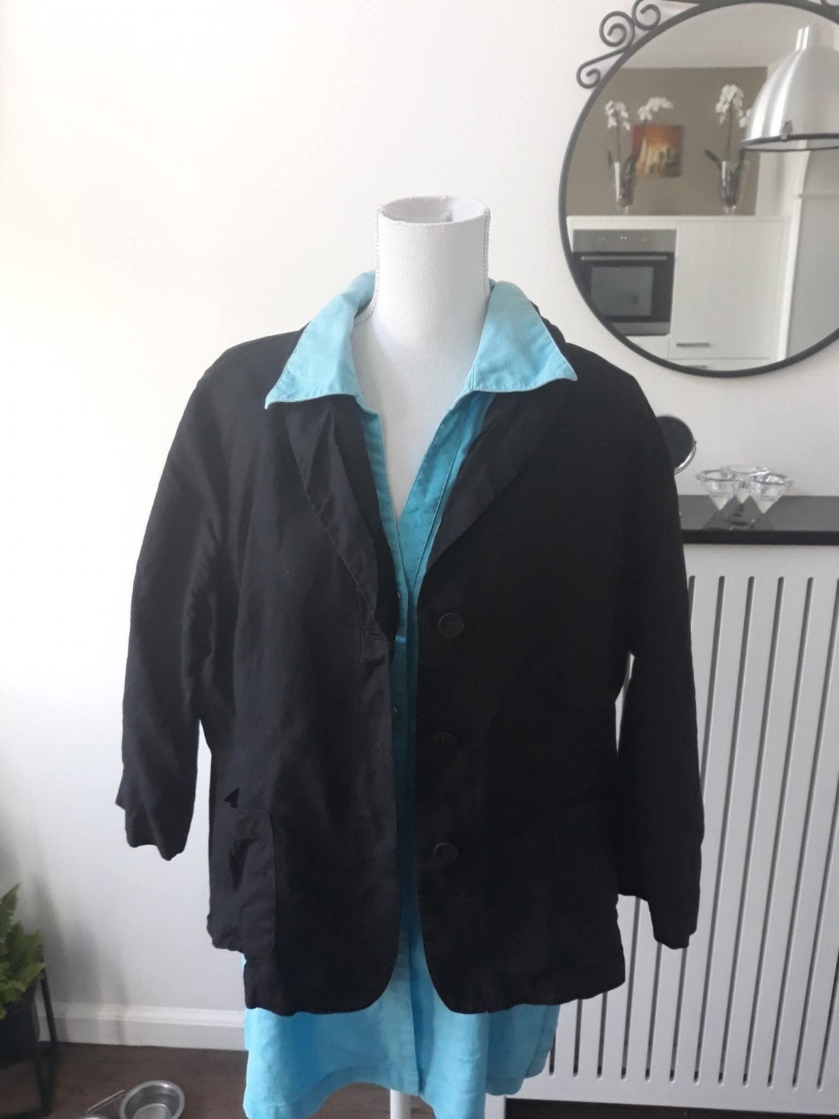 Zwarte blazer maat 46 met trendy kraag, Ophalen of Verzenden, Zo goed als nieuw, Maat 46/48 (XL) of groter, Zwart