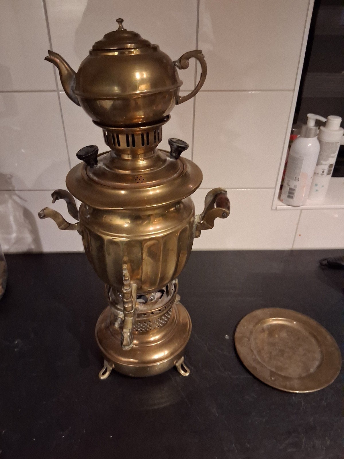Antieke koperen samovar met theepot, Antiek en Kunst, Ophalen of Verzenden, Koper