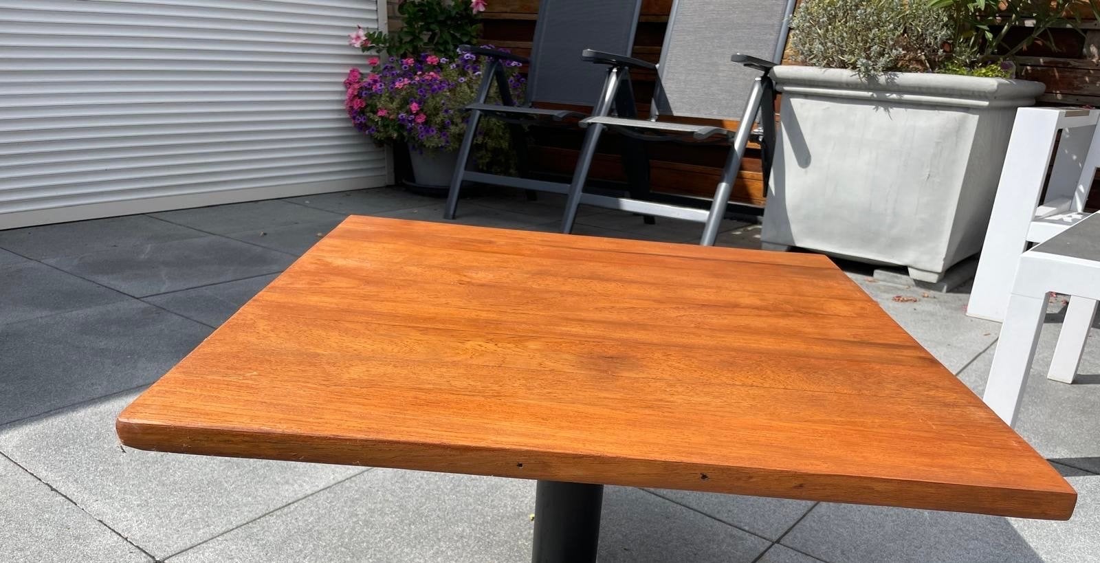 Houten tafelblad met zwart onderstel, Ophalen, Gebruikt, 50 tot 100 cm, Vierkant