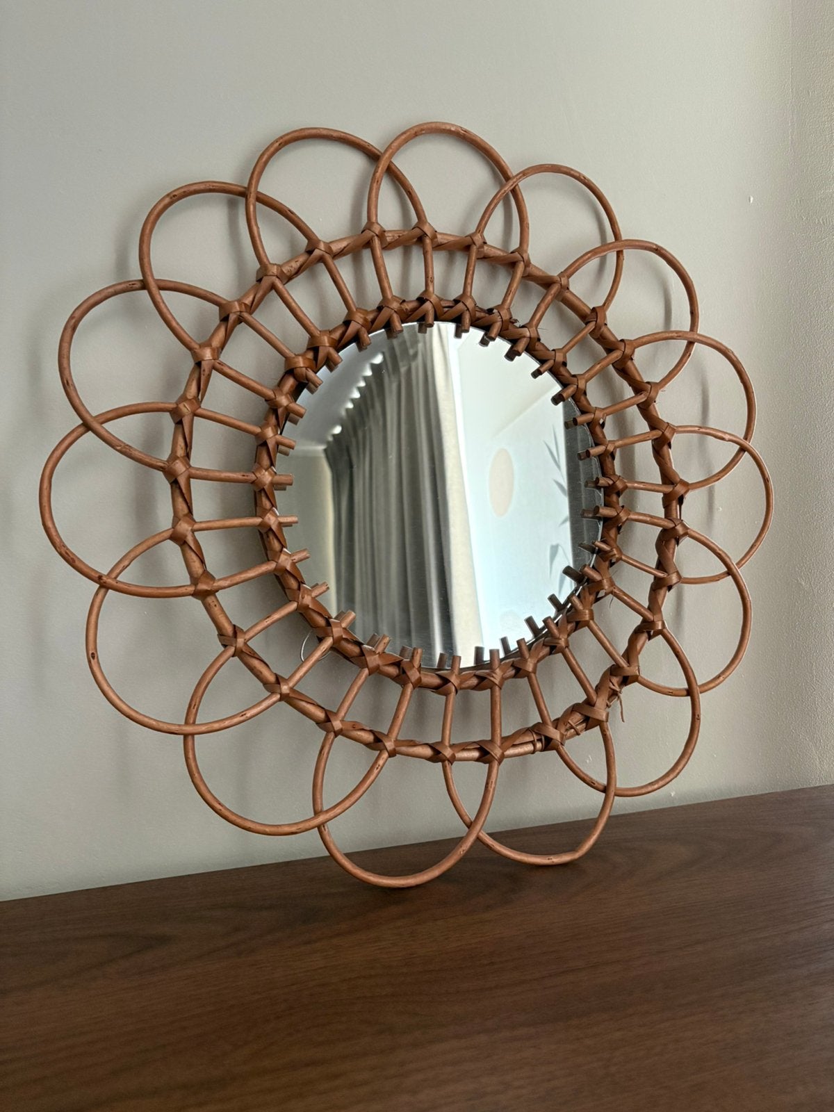 Spiegel Rotan Look, Huis en Inrichting, Woonaccessoires | Spiegels, Minder dan 50 cm, Rond, Ophalen of Verzenden, Zo goed als nieuw