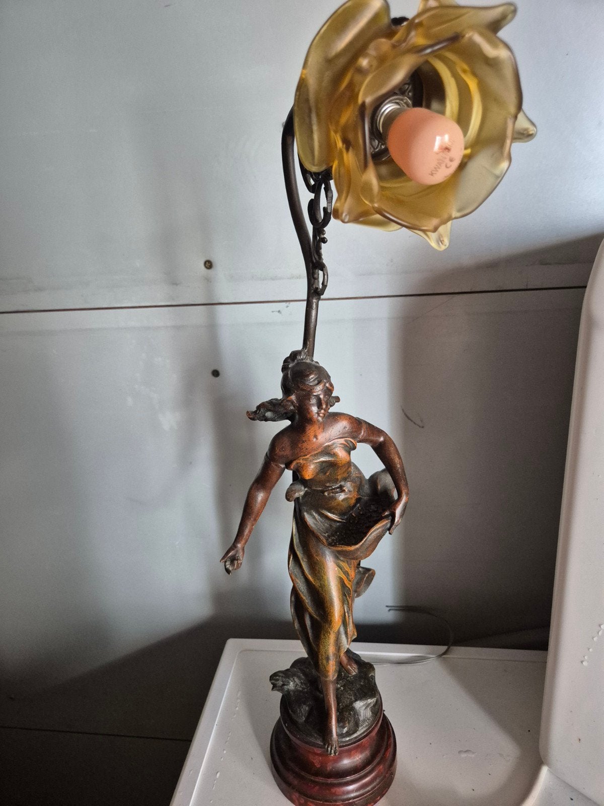 Antieke bronzen lamp 'Semeuse' door Aug. Moreau, Antiek en Kunst, Ophalen